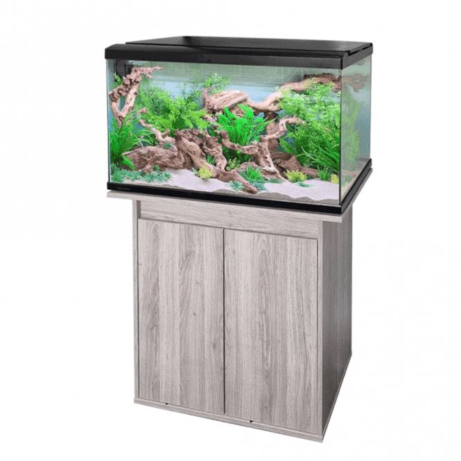 Aqua One Aquaone Lifestyle 125 - Aquarium Black & Cabinet Grey Arizona Oak Set Bundle