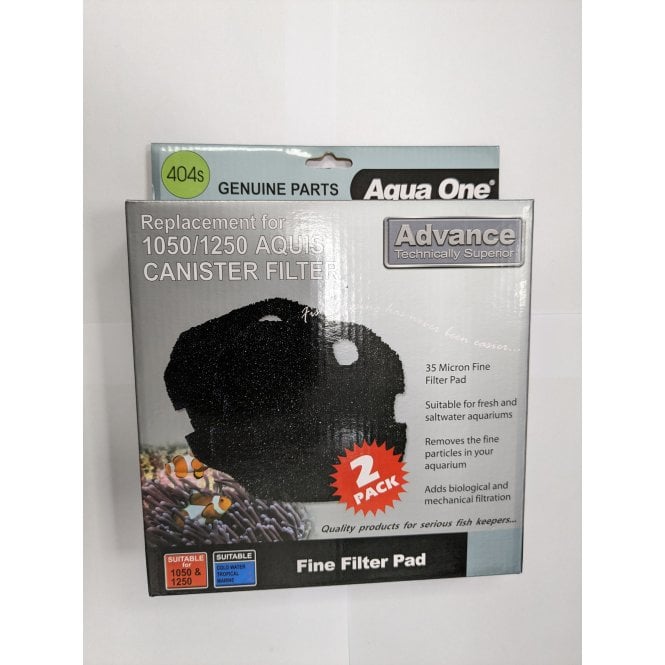 Aqua One  Aquis 1050/1250 Fine Filter Pad 404s - 2 Pack - Black