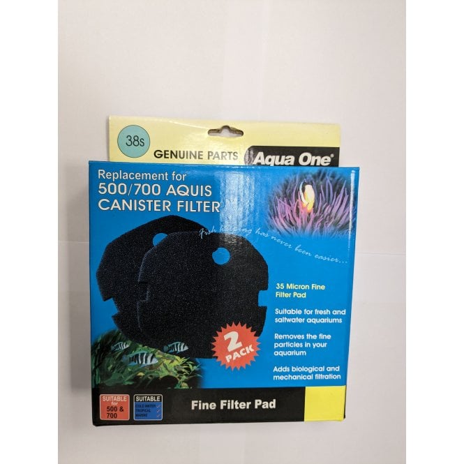 Aqua One  Aquis 500/700 Fine Filter Pad 38s - 2 Pack - Black