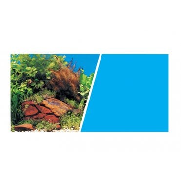 Marina Double Sided Aquarium Background, Plants with Rocks Scene /Solid Light Blue